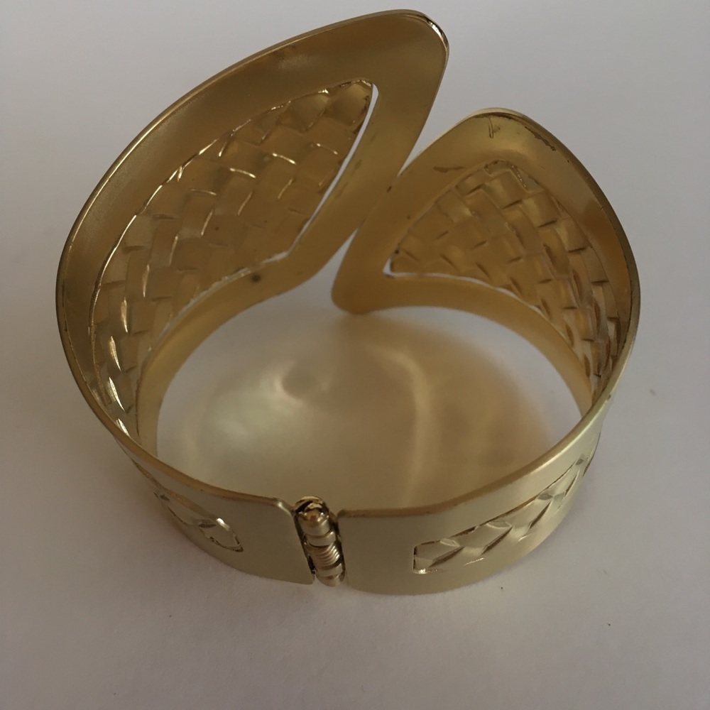Brushed Gold Woven Pattern Angular Cuff Bracelet - image 6